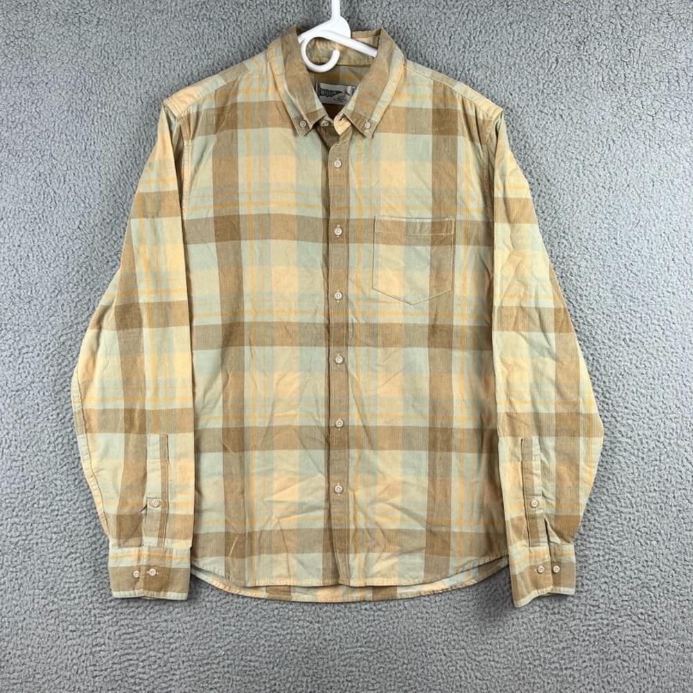 Wellen Corduroy Shirt Mens‎ Medium Earth Tones Plaid Organic Cotton Huckberry